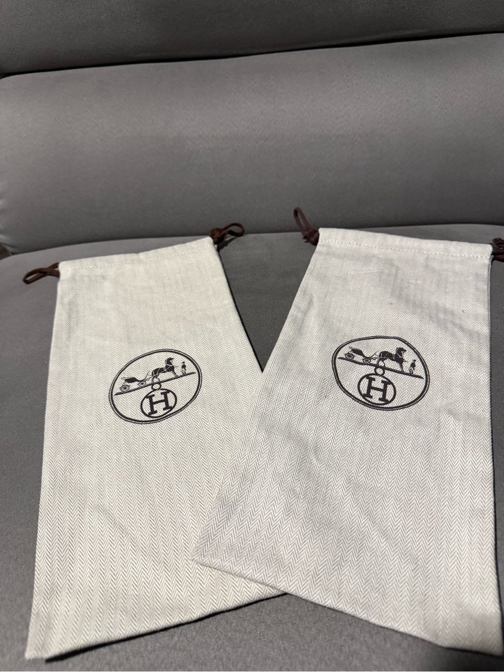 Set of 2 Hermès Logo Drawstring Dust Bags